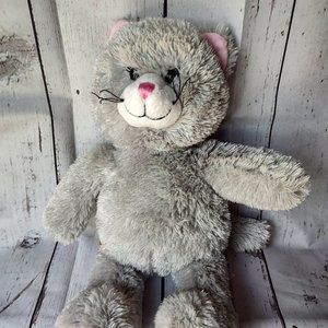 Build A Bear Grey Kitty Cat Stuffed Animal Plush 17" BABW Pink Nose Ear